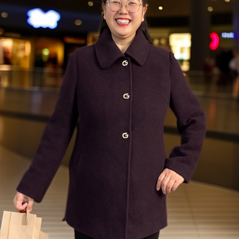 秋冬季中老年妈妈装200斤穿翻领羊绒外套气质短款时尚百搭女外套