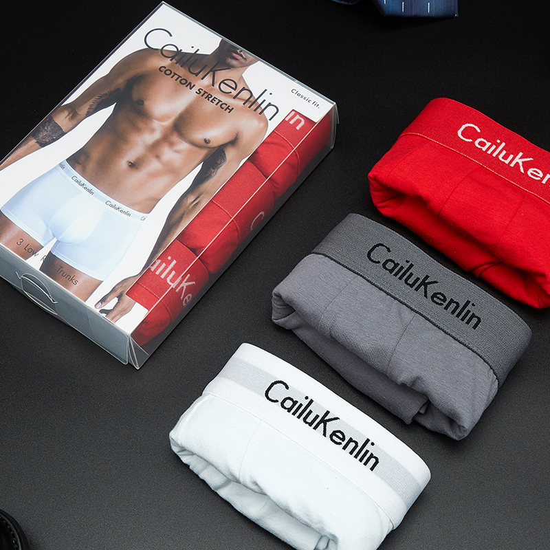 cailukenlin男士内裤平角裤棉透气四角裤头潮流青少年短裤礼盒装 