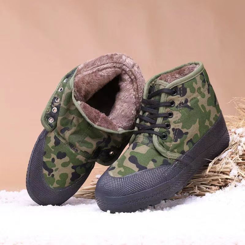 加绒加厚冬季高帮解放鞋棉鞋防滑工地工作鞋保暖男鞋劳保鞋黄胶鞋