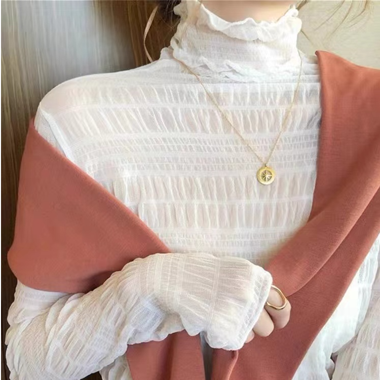 【安娜】秋冬装新款胖mm显瘦打底衫半高领蕾丝内搭外穿