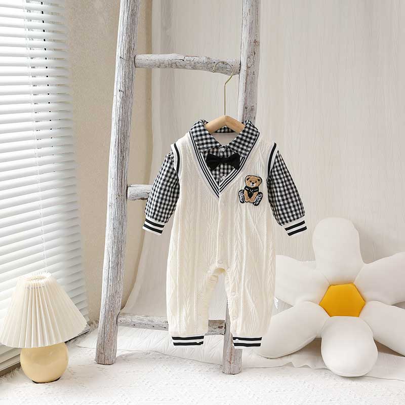 婴儿双层连体衣套装宝宝保暖哈衣爬服衣服秋装外出服儿童幼儿洋气