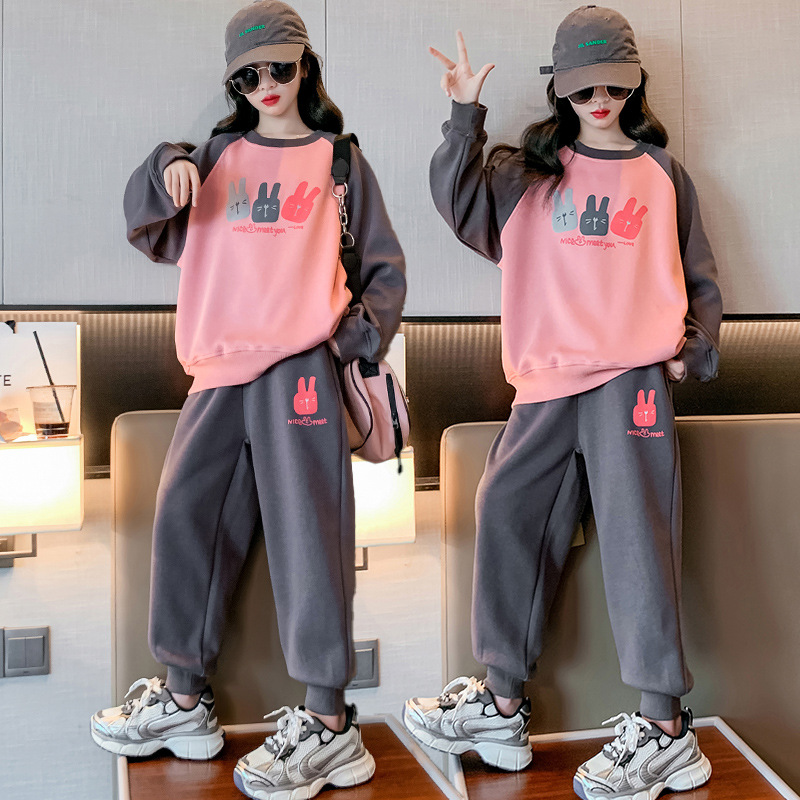 新品女童套装洋气时髦儿童炸街加绒卫衣大童运动时尚女孩两件套冬