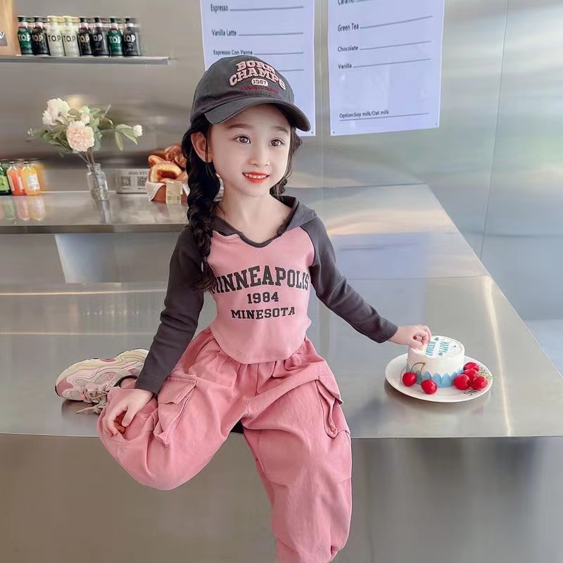 女童秋装套装时髦洋气套装两件套女宝宝长袖工装裤子儿童时尚女孩