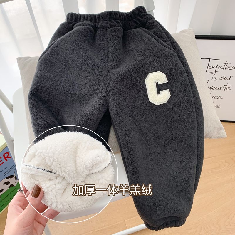 加绒一体绒裤子儿童秋冬加厚保暖外穿羊羔绒宝宝绒裤子休闲裤冬季