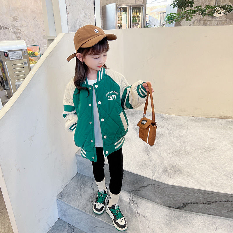时尚洋气女童冬款夹棉棒球服外套儿童棉服加厚宽松休闲棉衣女宝宝