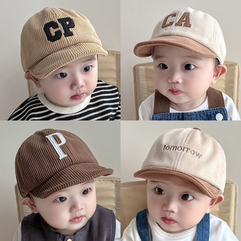 宝宝鸭舌帽秋东季婴儿帽子灯芯绒帽保暖棒球帽男童帽针织儿童帽子