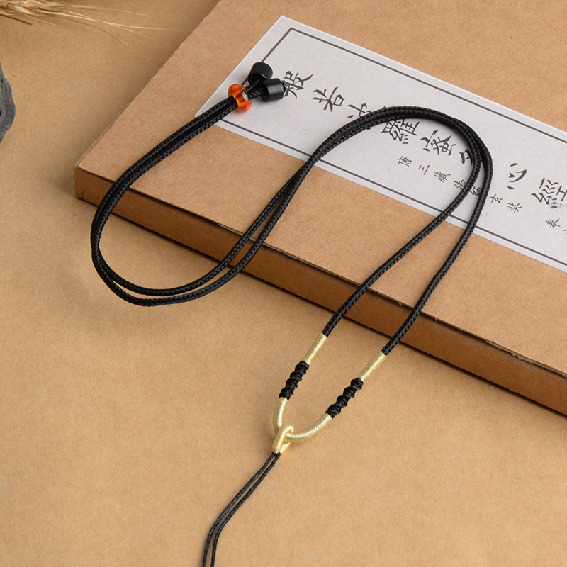 手工编织时尚挂绳黑色玉坠项链玉佩可调节男女脖子挂件纯手工挂脖
