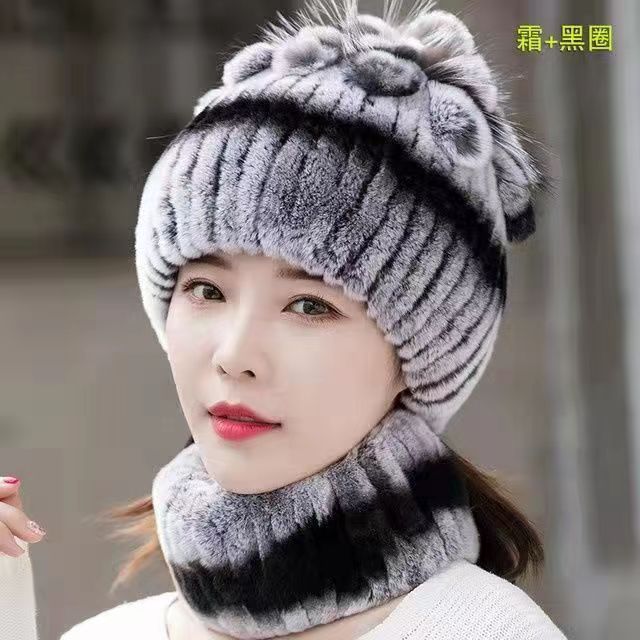 新款雕花獭兔毛帽子女时尚保暖百搭护耳帽冬季加厚皮草围巾帽子