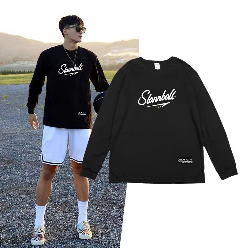 春秋季美式投篮服篮球速干长袖打底衫宽松网眼透气健身体育运动男