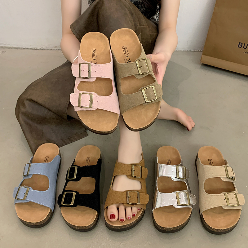 厚底勃肯鞋女夏2024新款韩版软木底一脚蹬凉拖鞋皮带扣罗马凉拖鞋