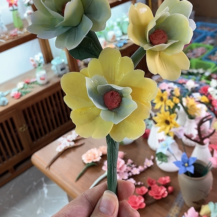 瓷片纯手工陶瓷花摆件1