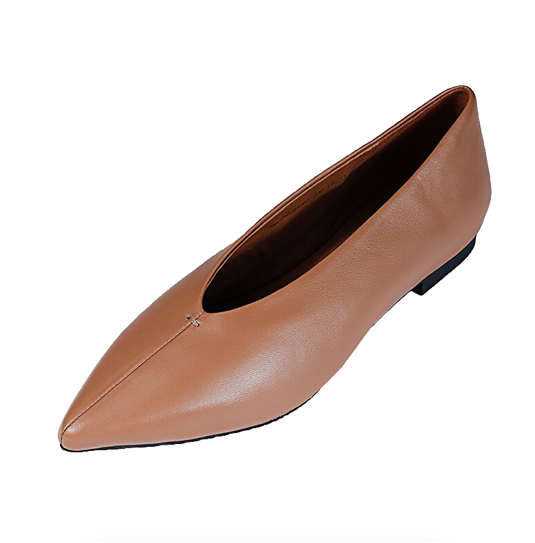 【柒柒定制款】新款漫咖啡色豆跟鞋羊皮尖头平底鞋舒适百搭时尚款