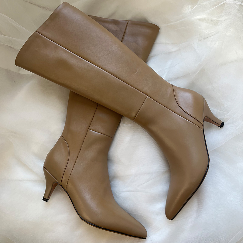 【柒柒家定制款】第五街高筒靴 大地色百搭复古牛皮尖头长筒时装靴