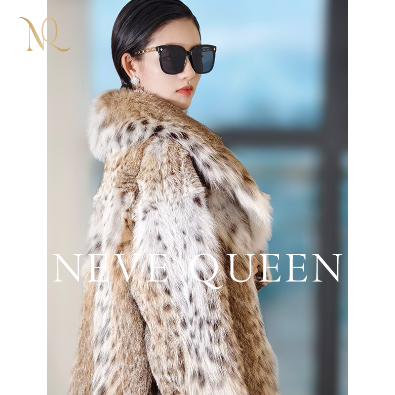 奈薇女王女装 西装领款进口天然原色斑点中长款外套