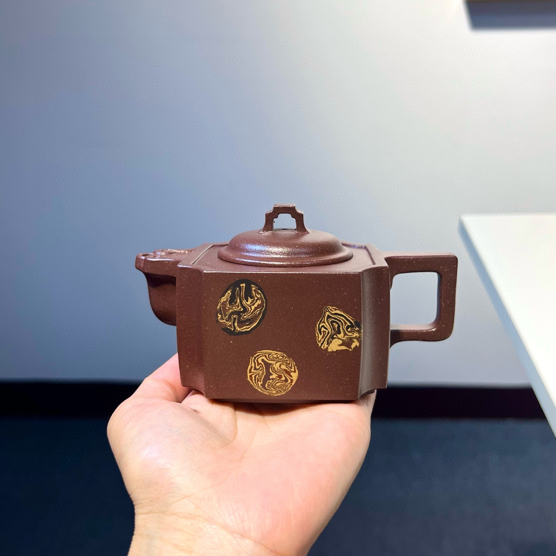 全手工如意乾坤紫砂壶 原矿老紫泥 180cc 纯手工精美茶具 四方壶