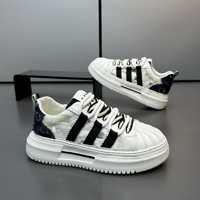 男鞋2024新款秋季透气厚底增高网面运动板鞋男款百搭休闲老爹潮鞋