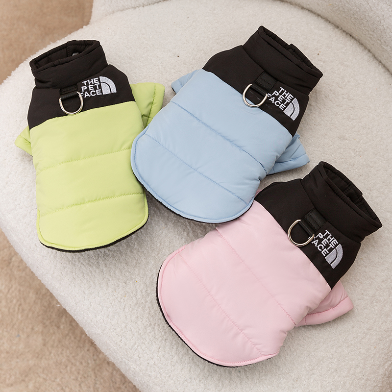 狗狗两脚棉衣宠物时尚出行拼接秋冬保暖加厚可牵引狗面衣服1920