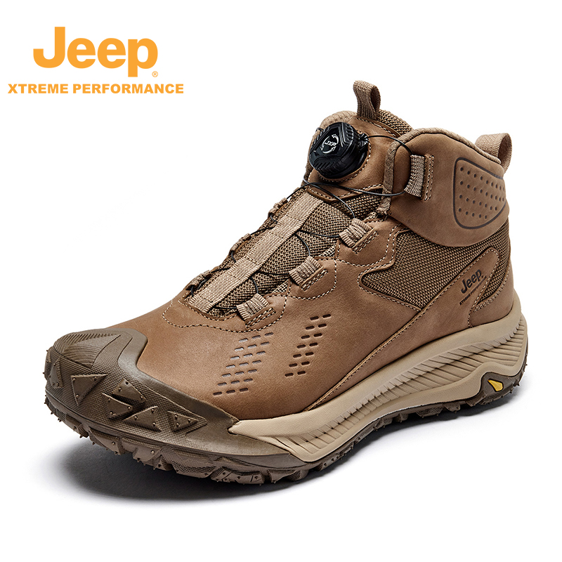 JEEP/吉普男鞋登山鞋加绒加厚冬季户外鞋男款旋转扣徒步鞋真皮