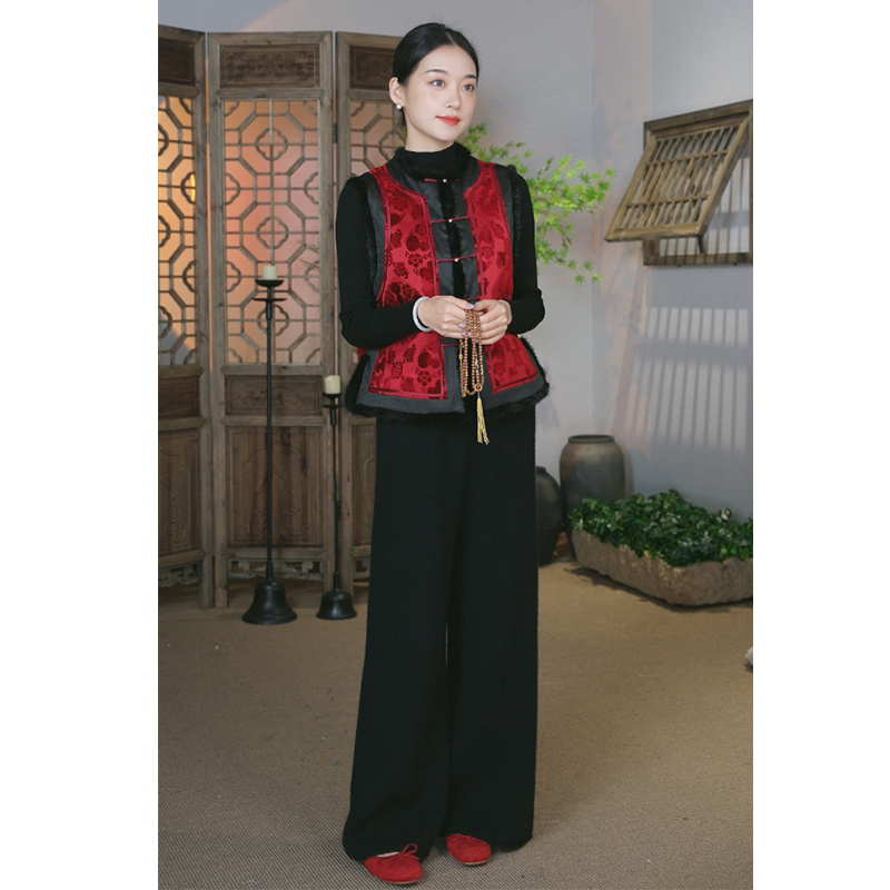 勾丝-【五福】良辰媄锦中式国风加厚秋冬马甲衣长约57CM