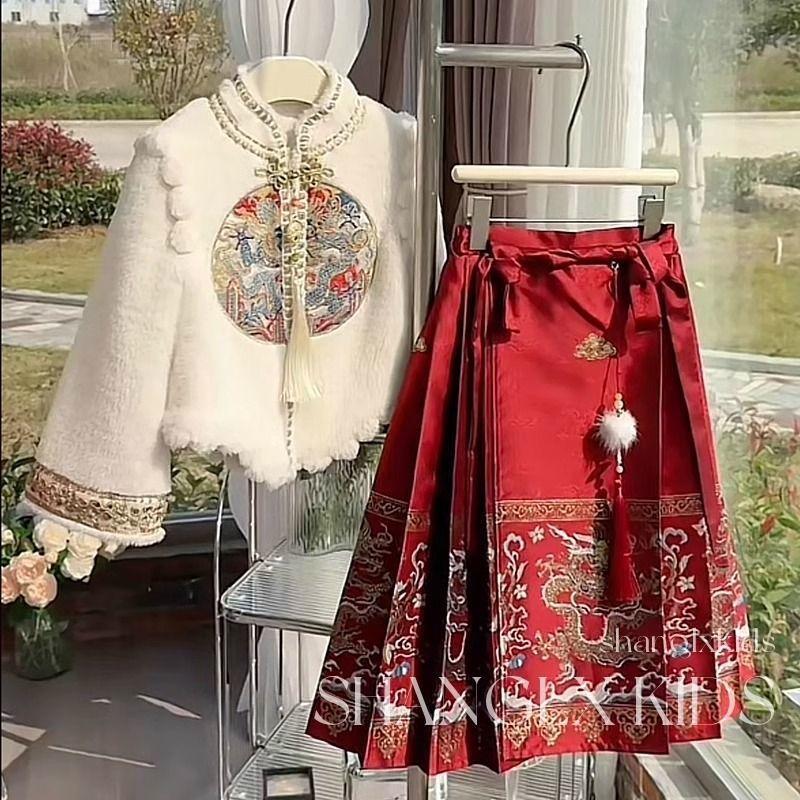 龙凤呈祥马面裙女童冬季汉服加绒儿童裙子拜年服2023新款龙年衣服