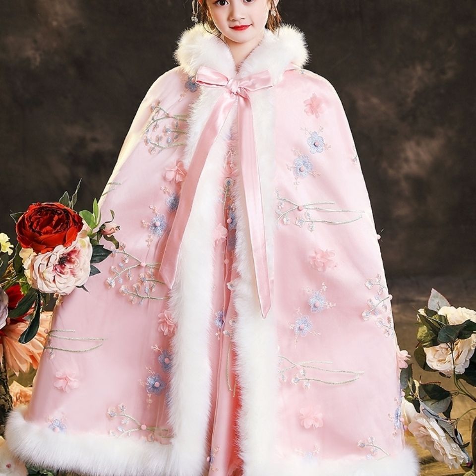 儿童古装汉服披风女童斗篷拜年服新年衣服公主加厚保暖秋冬中国风
