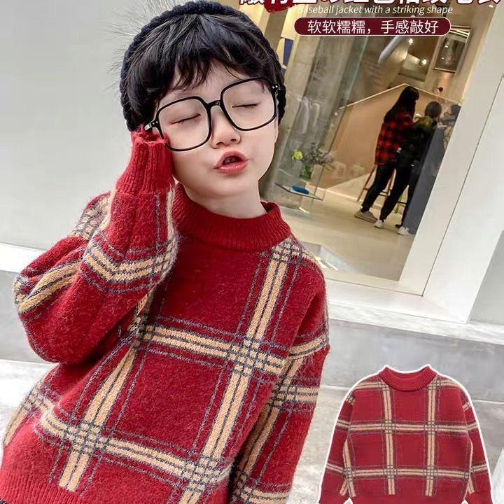 男女童毛衣2023新款儿童圆领套头衫宝宝加厚洋气针织衫