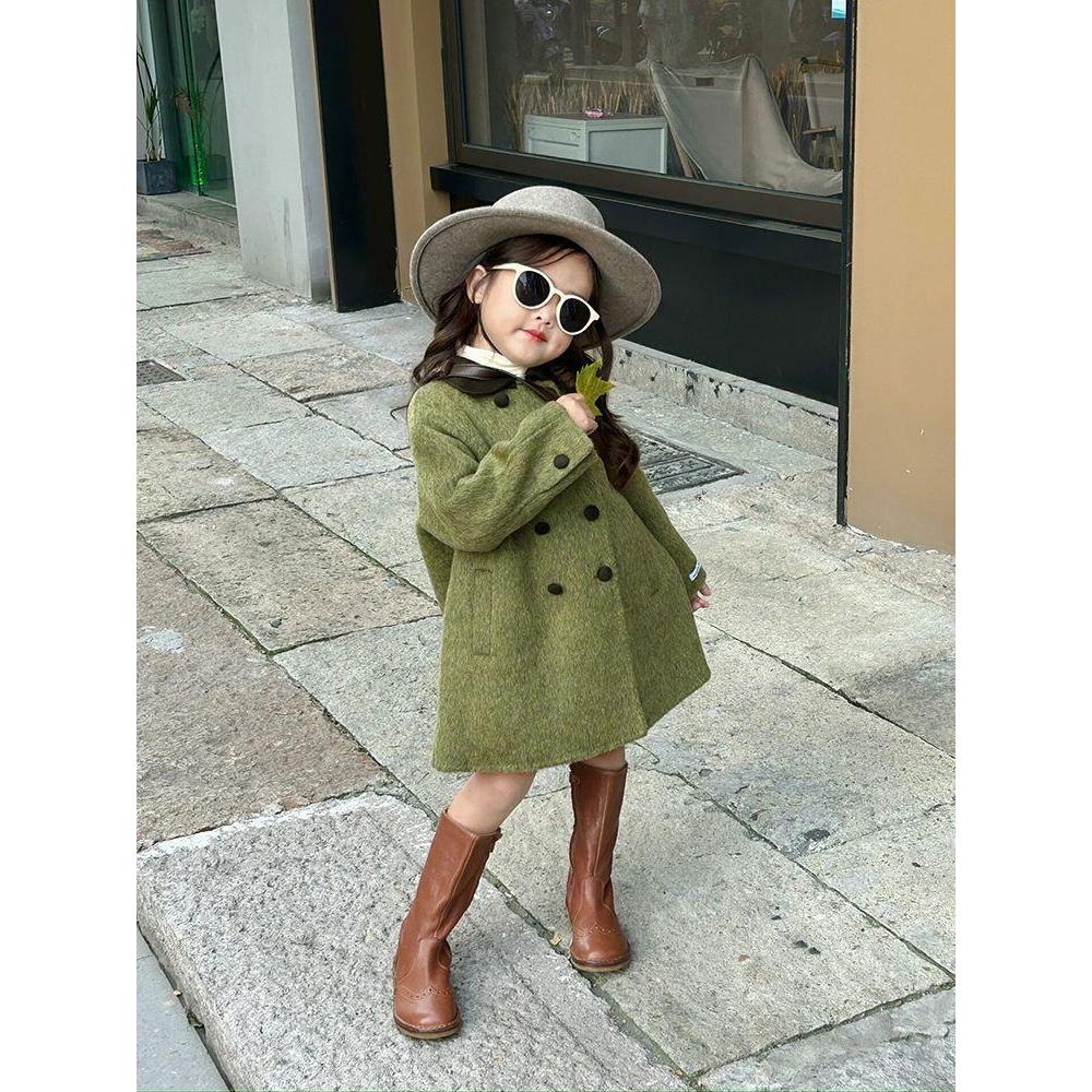 【小扬哥推荐】2023新款韩版童装女童秋冬装呢大衣女中大童娃娃领