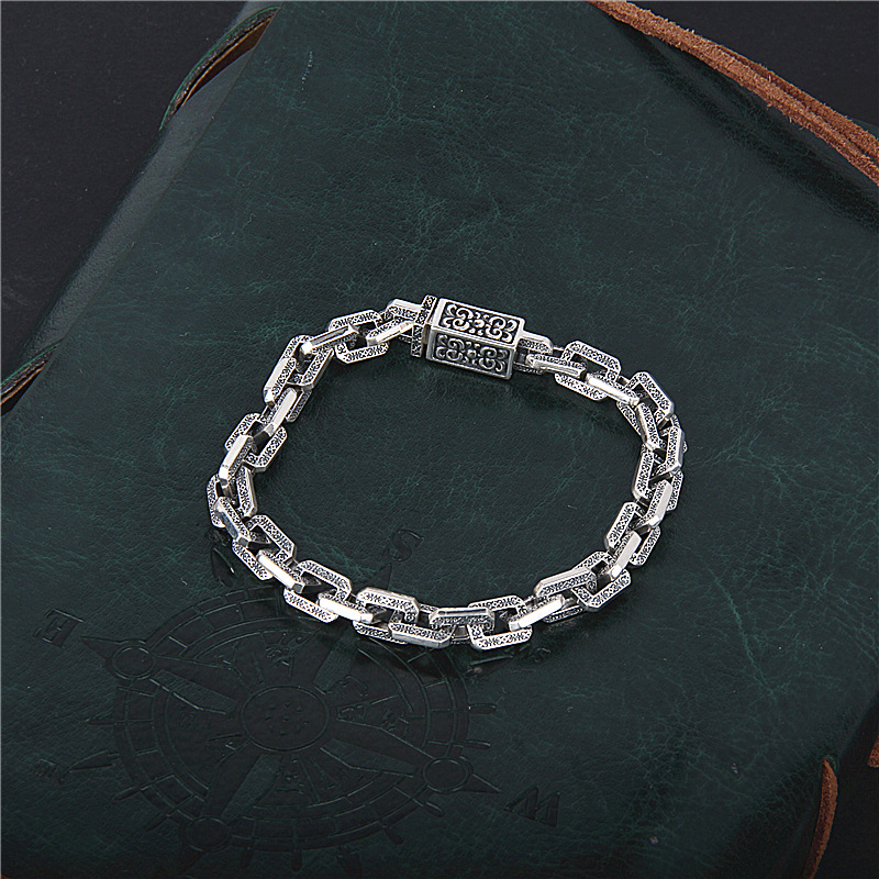 925银手链 925纯银小众百搭设计感简约个性藤草纹重工潮流款手链