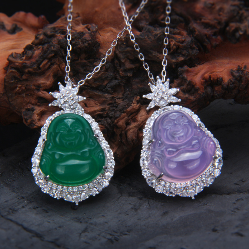 s925纯银镶锆石玛瑙弥勒佛新中式小众设计感诸事顺心锁骨套链