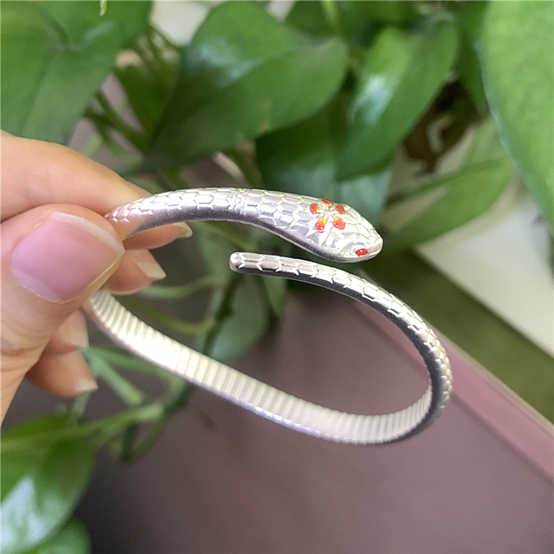 足银手镯 S999足银十里桃花灵蛇手镯时尚精美设计女款银色蛇镯