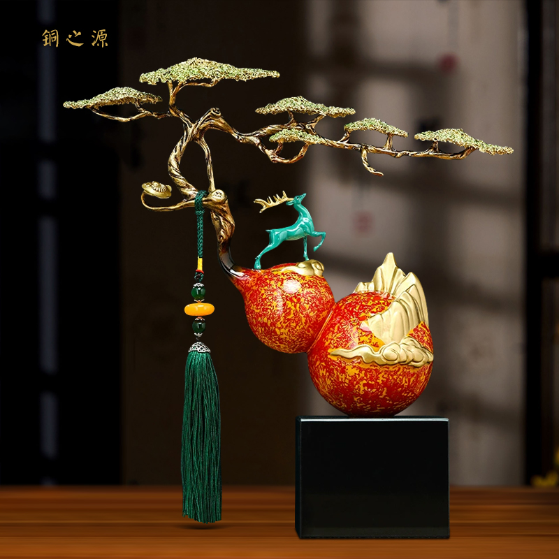 铜葫芦摆件客厅招财大漆工艺玄关博古架电视柜装饰品乔迁新居礼物