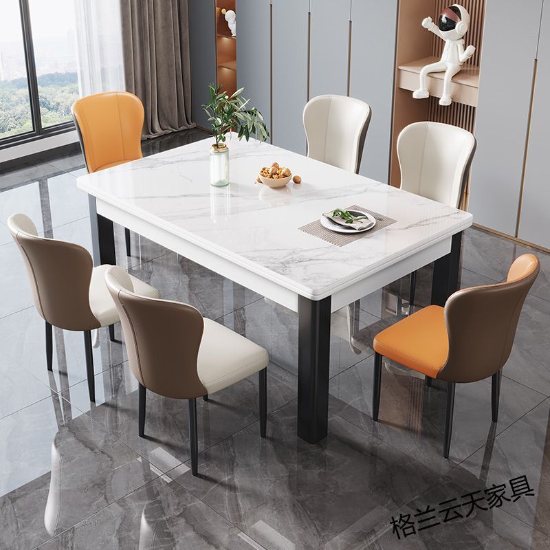 【新品热卖】久林岩板西餐桌椅组合实木亮光现代简约家用长方形