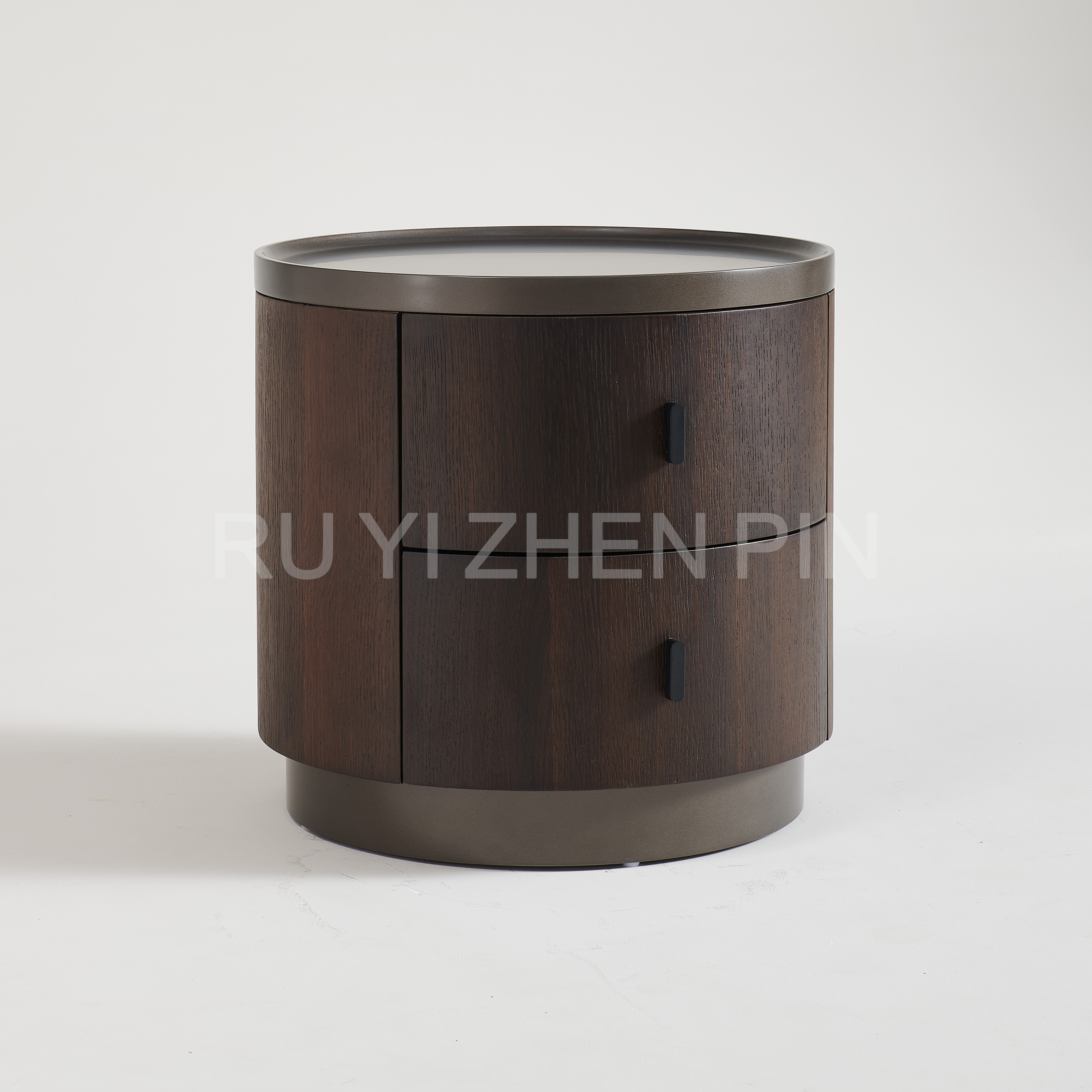 意大利木制圆形床头柜设计师款意式简约现代烟熏木边柜创意