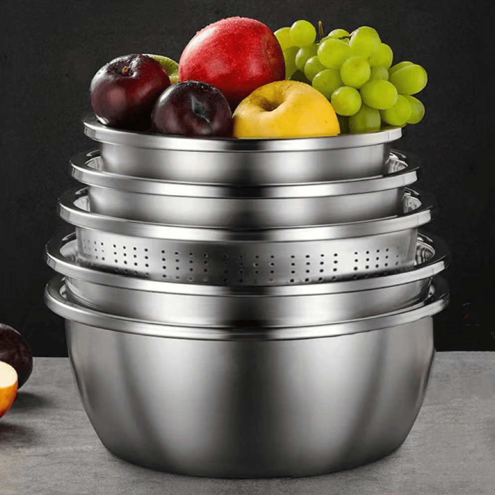【到手五件套】加厚不锈钢套盆加深洗菜沥水盆沙拉盆调料盆料理盆