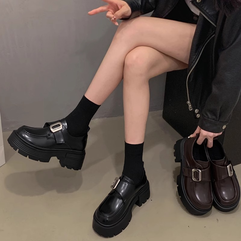 回力瑞小皮鞋女款2024新款早春季乐福鞋百搭英伦小个子厚底单鞋