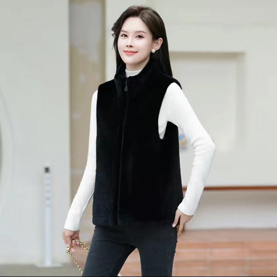 简约米兰貂绒皮毛一体休闲百搭马夹