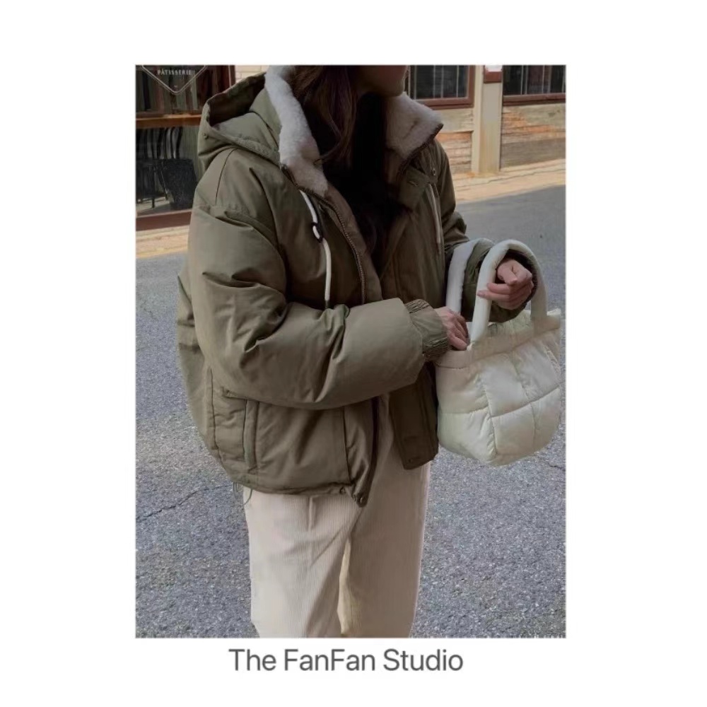 FANFAN-拼接领连帽夹克羽绒服