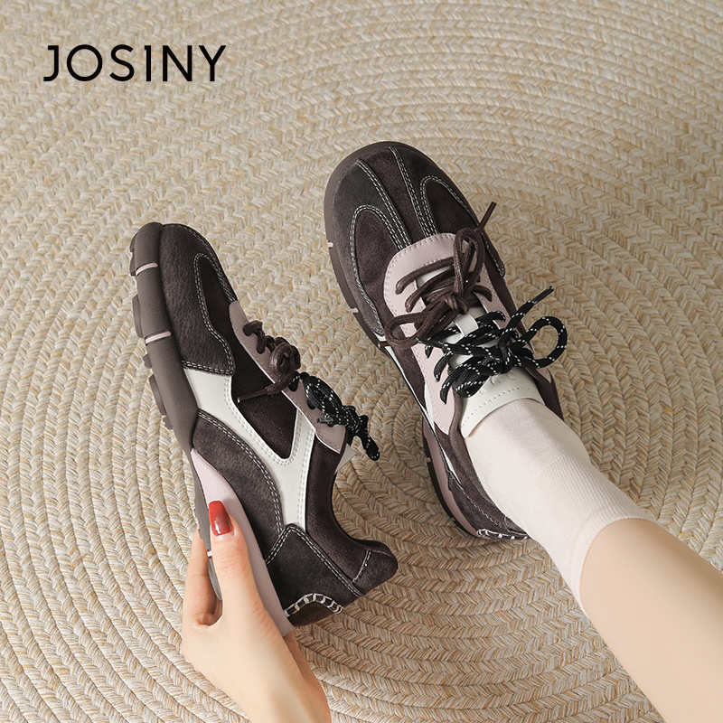 卓诗尼复古ins百搭德训鞋女秋季新款厚底增高系带拼色小众休闲鞋