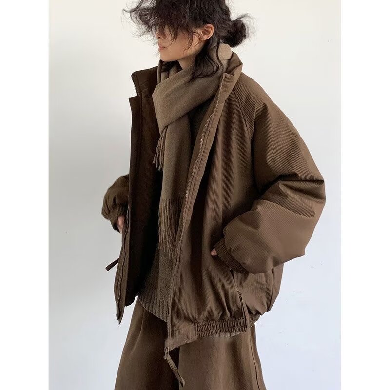 美式复古纯色条纹立领棉服外套男士上衣服宽松棉衣加厚冬季棉衣