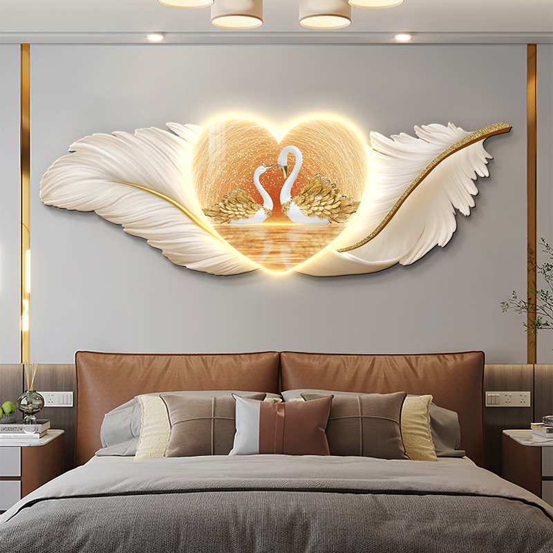 卧室床头挂画轻奢高级感羽毛装饰画主卧房间背景墙画现代简约壁画