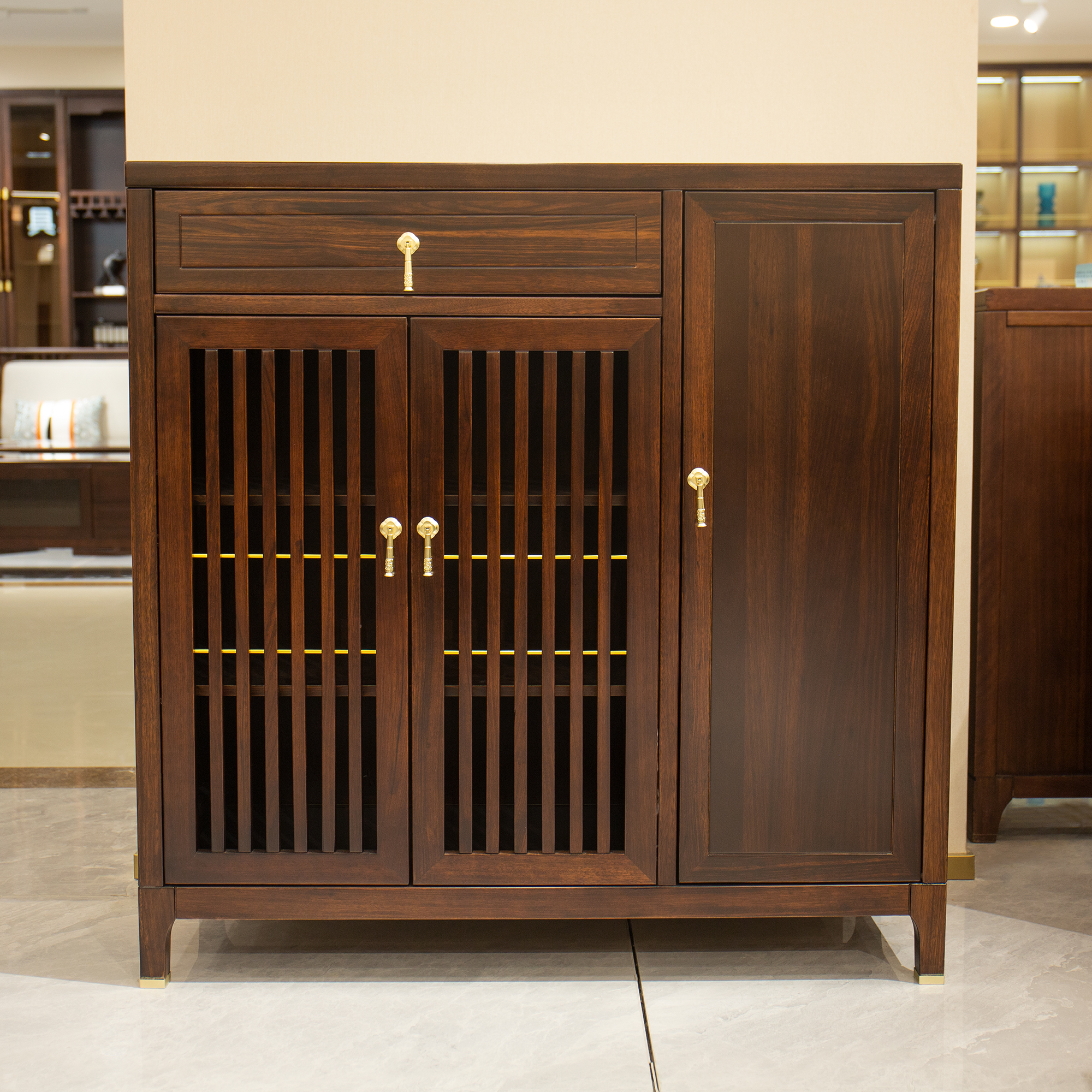 （大利家具）009-J鞋柜黑檀木多用鞋柜玄关柜置物客厅隔断新中式