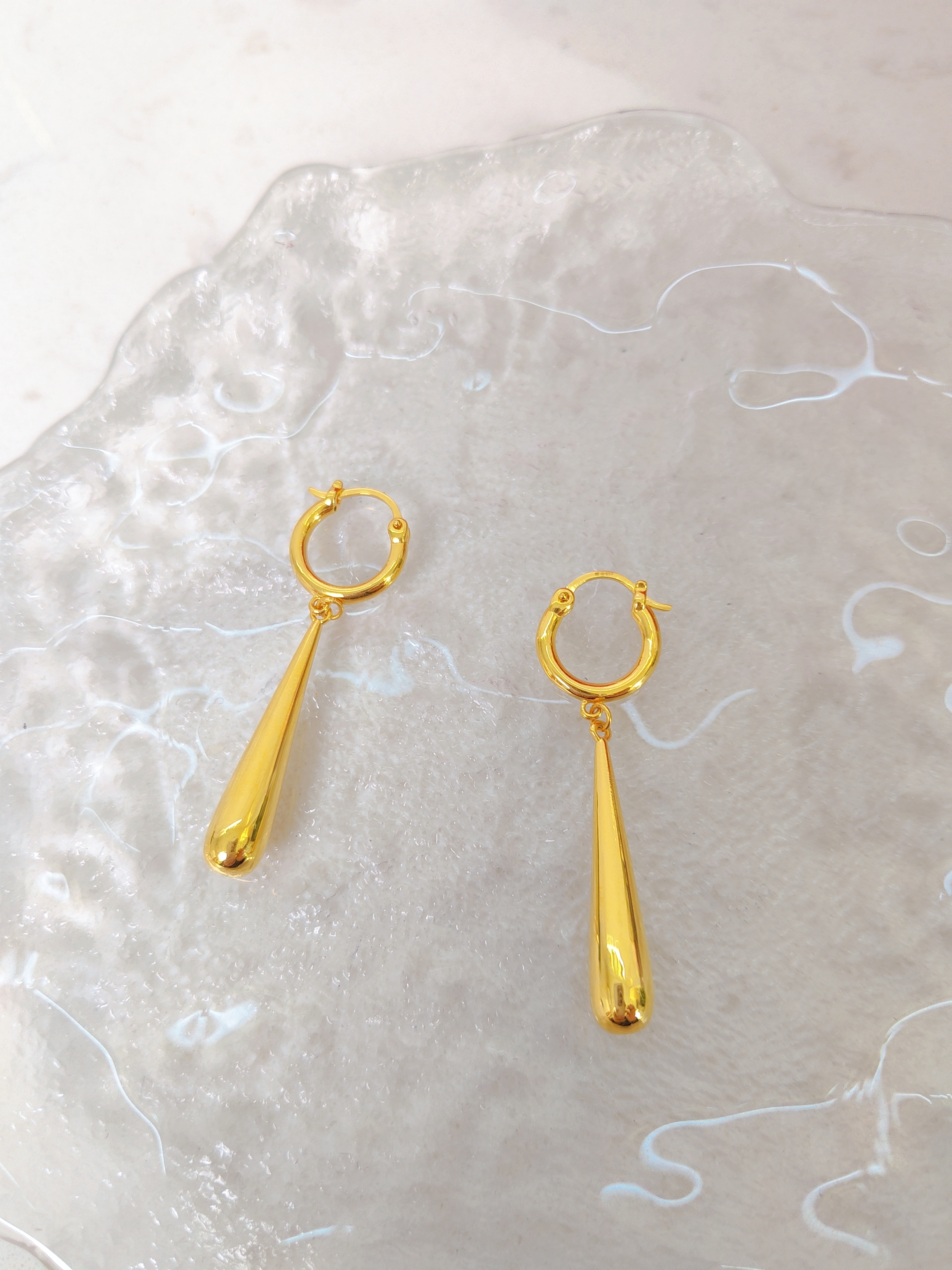 足金999修长水滴耳扣