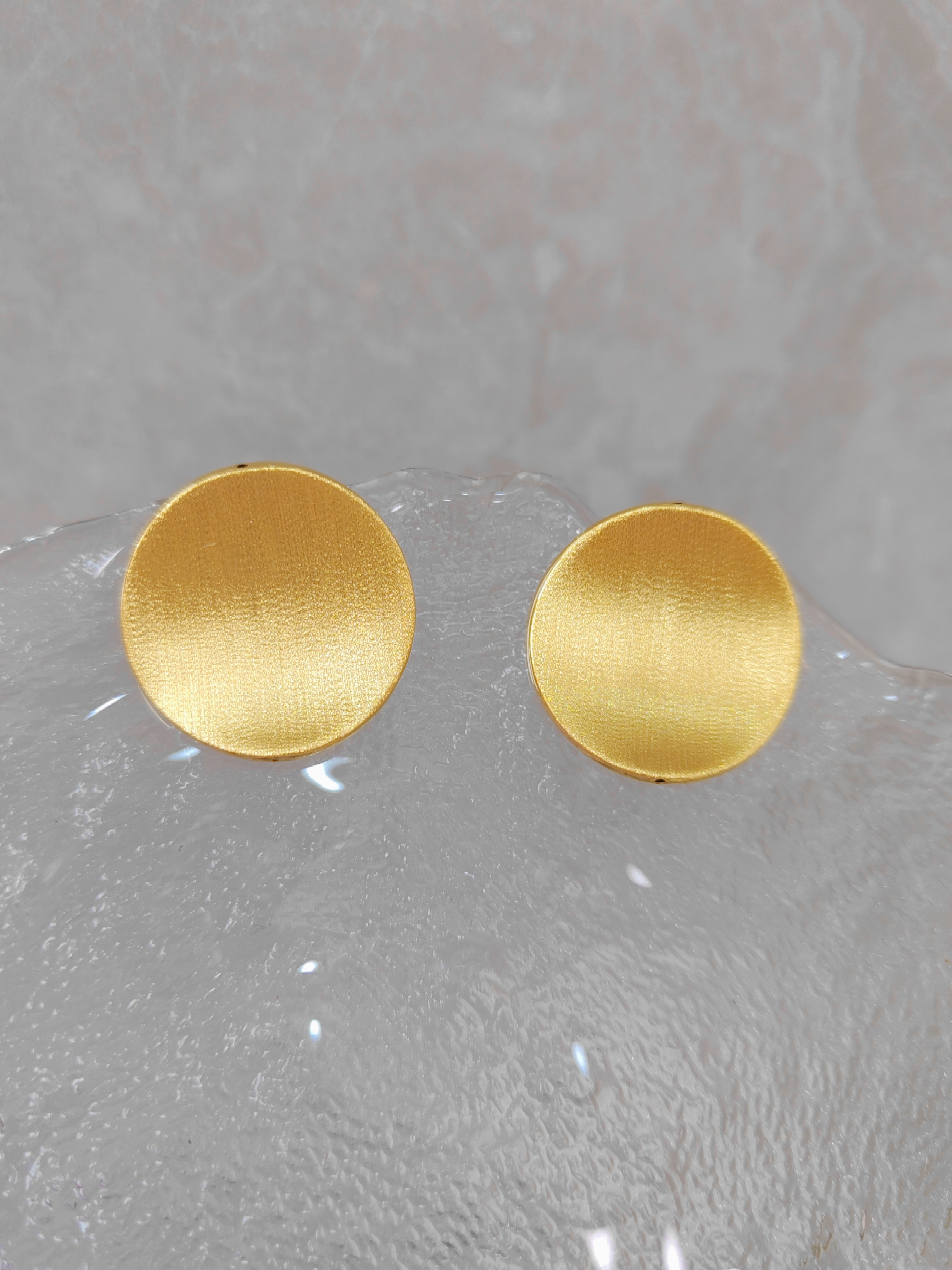 足金999 拉丝圆盘时尚耳钉