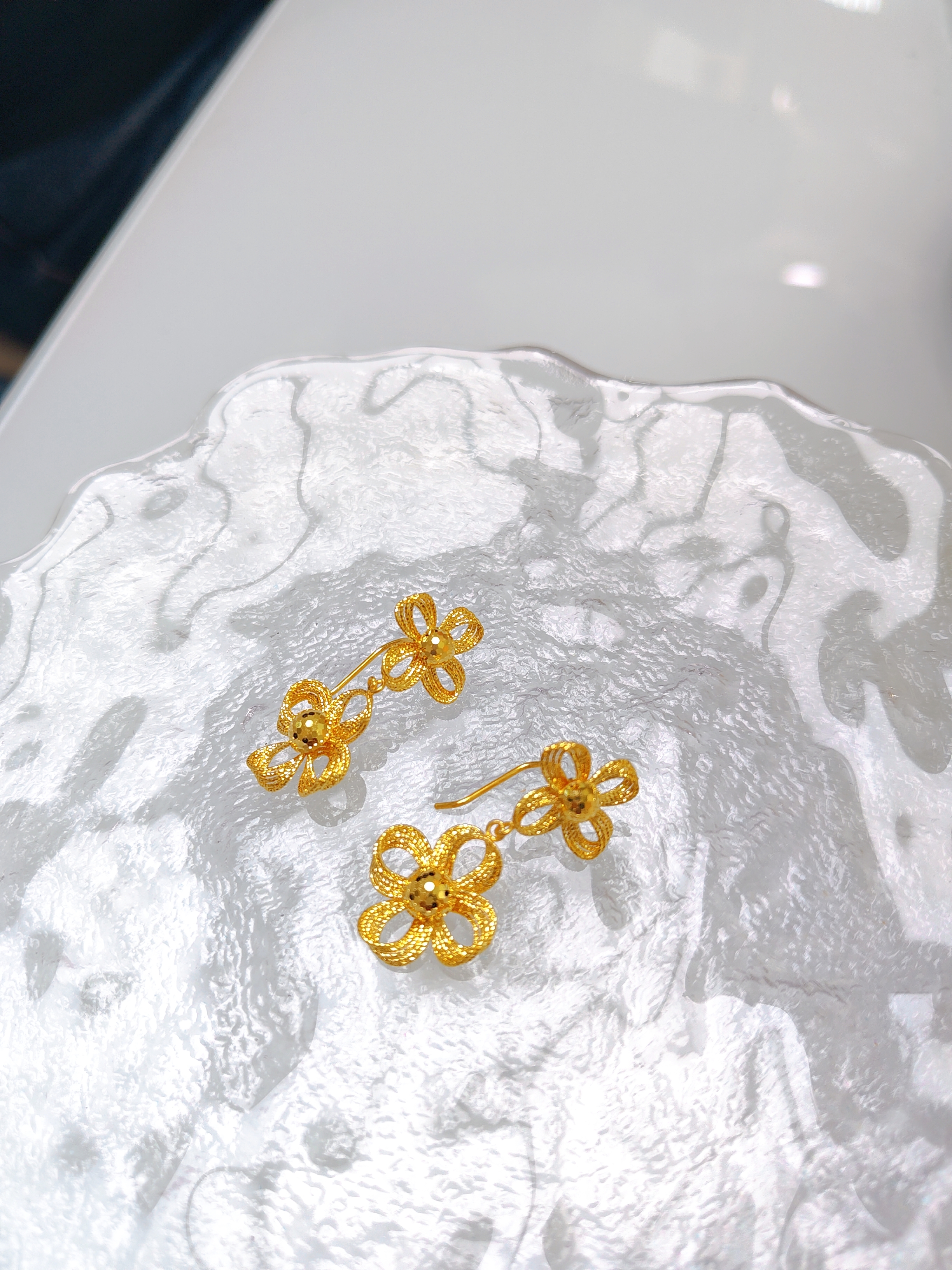 足金999双花耳钩