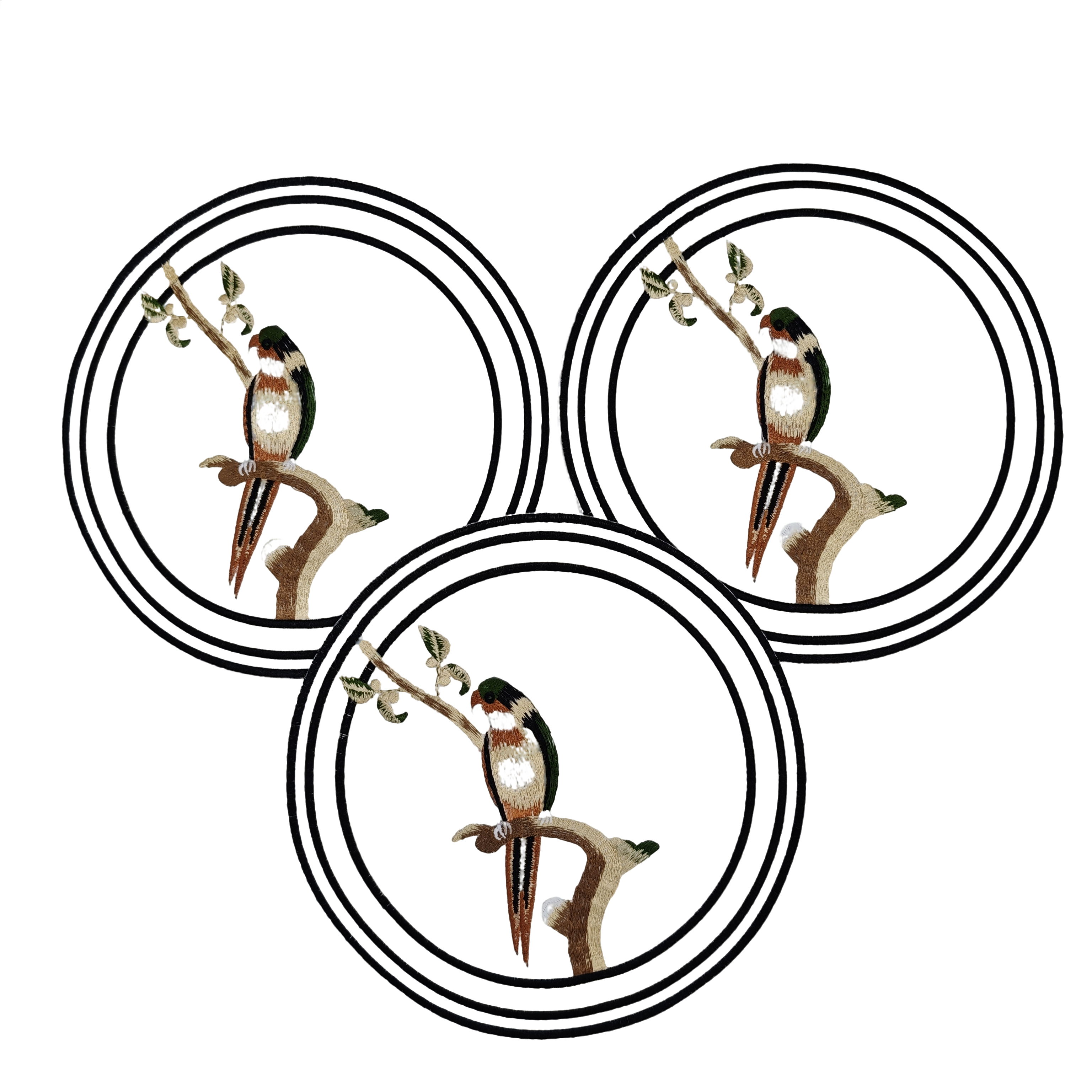 寿带鸟刺绣贴片2片，直径26公分 