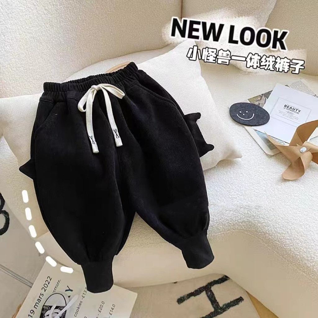 儿童裤子加绒一体绒男童小怪兽长裤宝宝加厚休闲裤宽松洋气童装潮