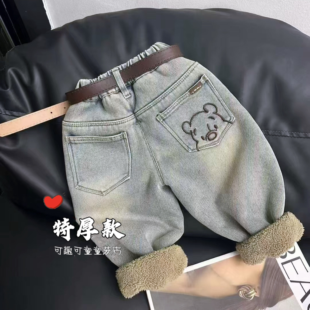 男女童冬季加绒加厚裤子2025新款儿童牛仔棉裤一条过冬加厚绒长裤