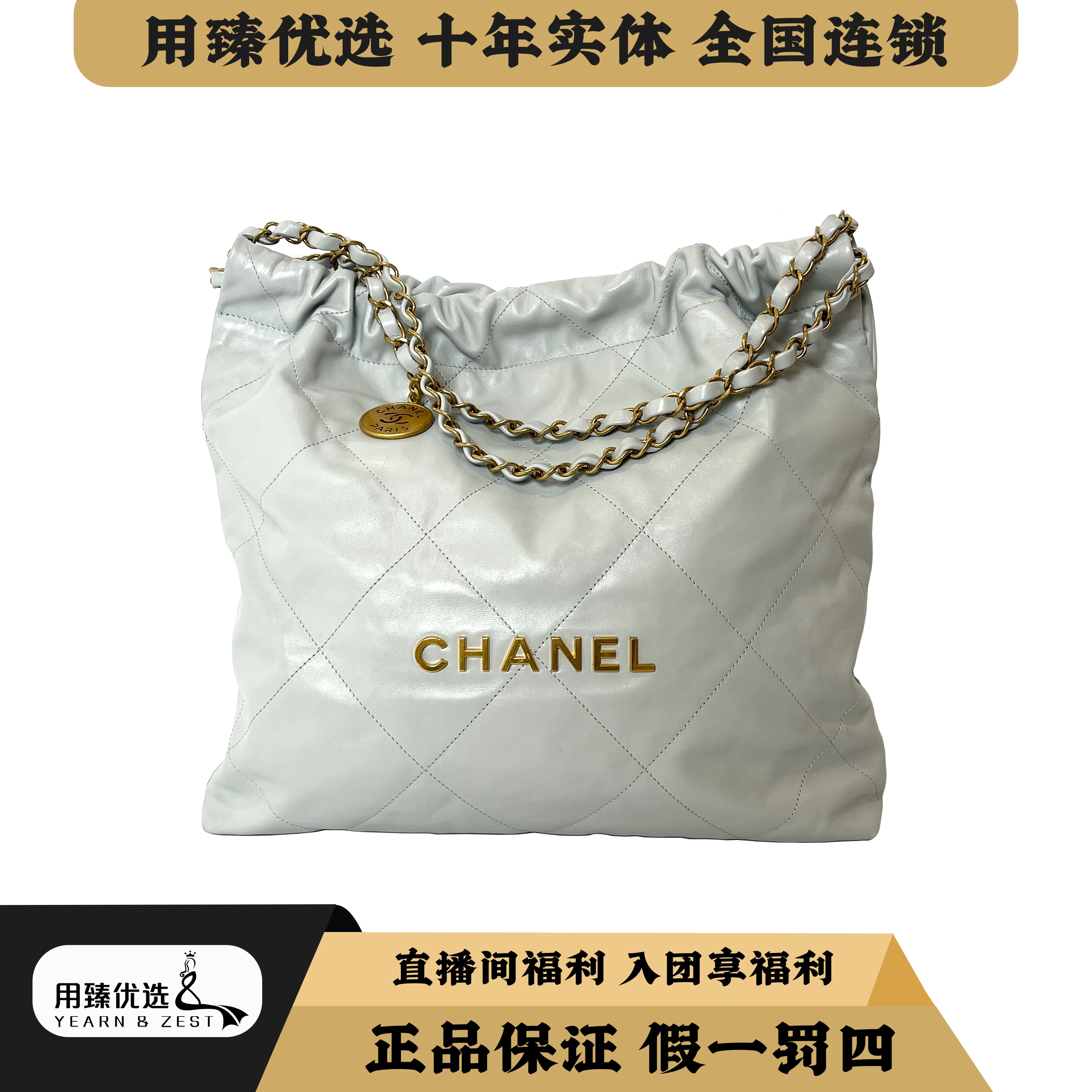 99新 Chanel/香奈儿 22bag垃圾袋/淡蓝色/芯片/AI6654995