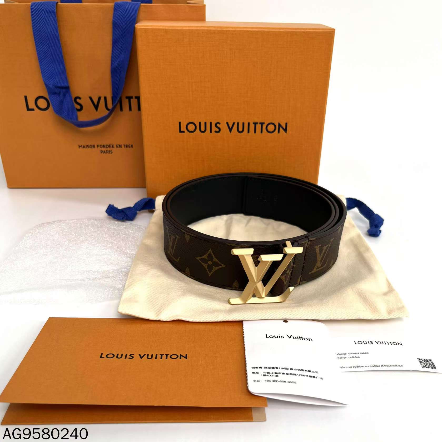 99新 LouisVuitton/路易威登 经典金扣老花腰带/AG9580240