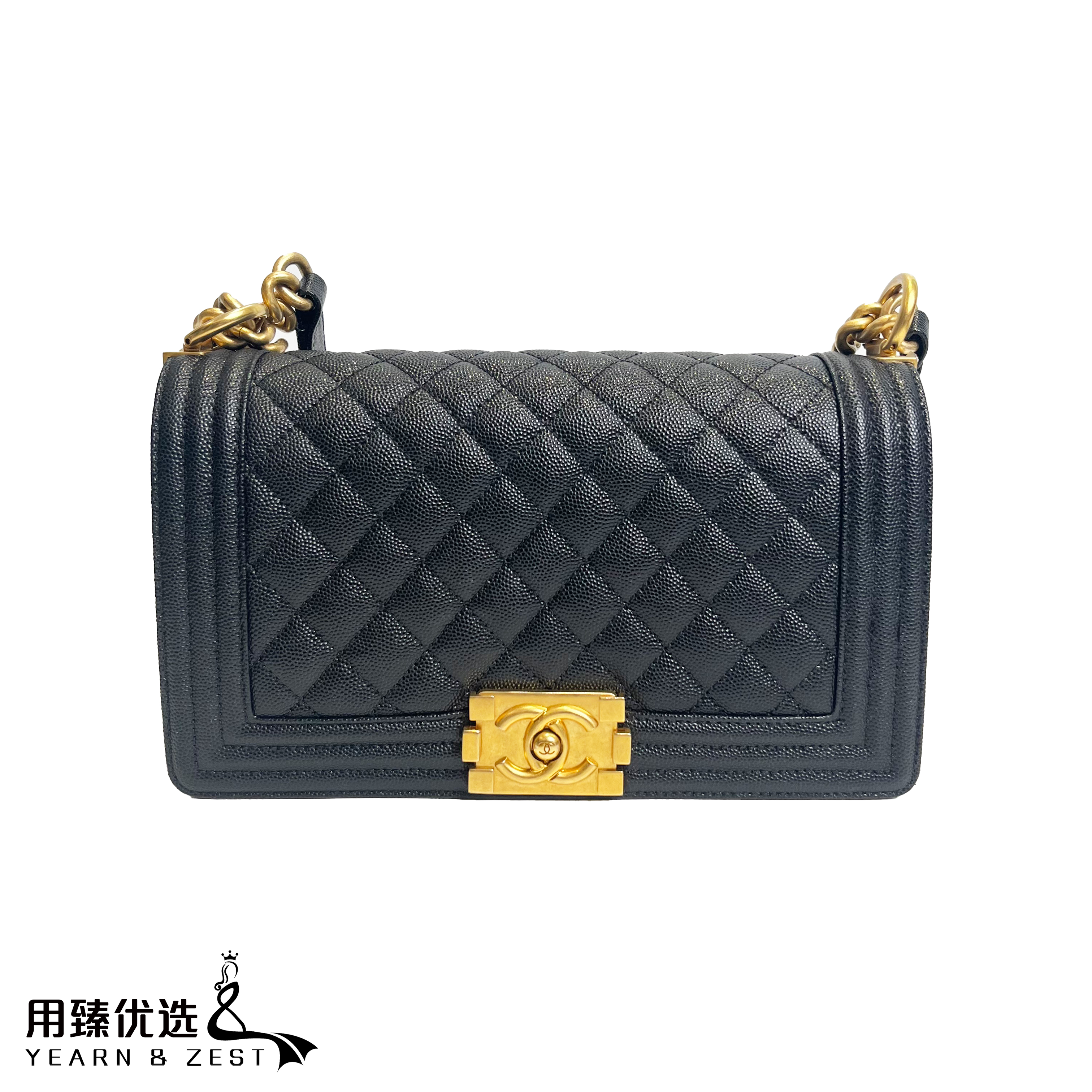 99新 Chanel/香奈儿 经典黑金荔枝牛leboy链条包/AL6265352